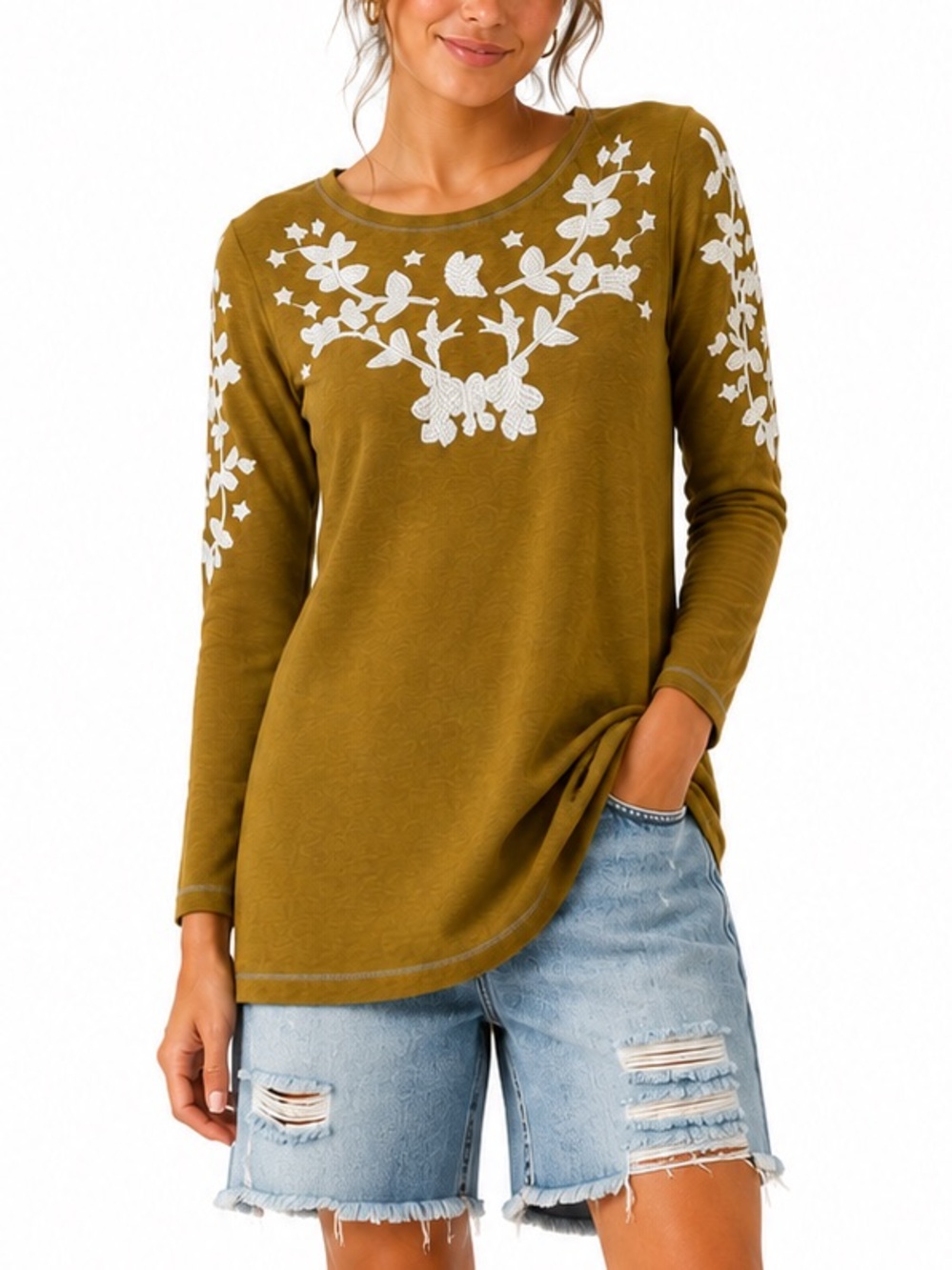 UK Exclusive Brand White Stuff Mustard Yellow Cotton Embroidered Tunic Medium
